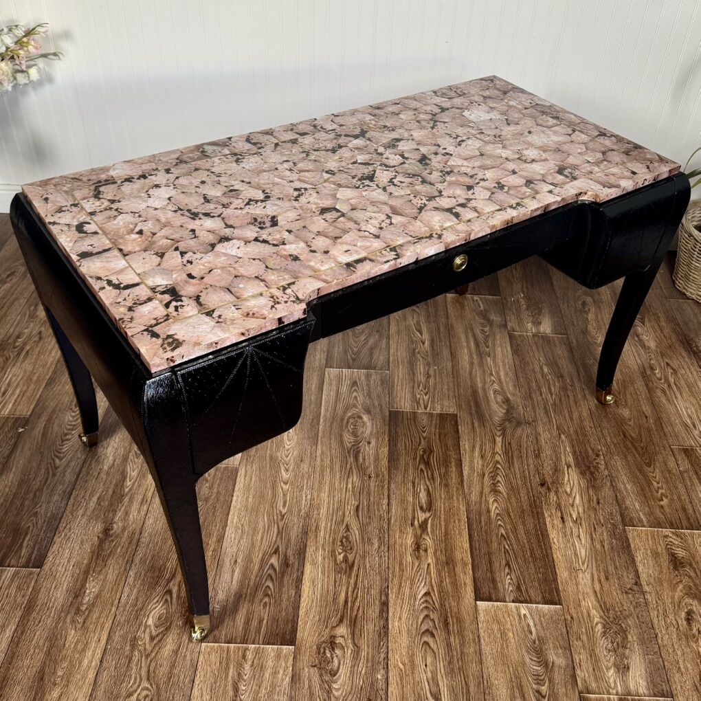 Maitland-Smith Leather Desk w/ Abalone Shell Top