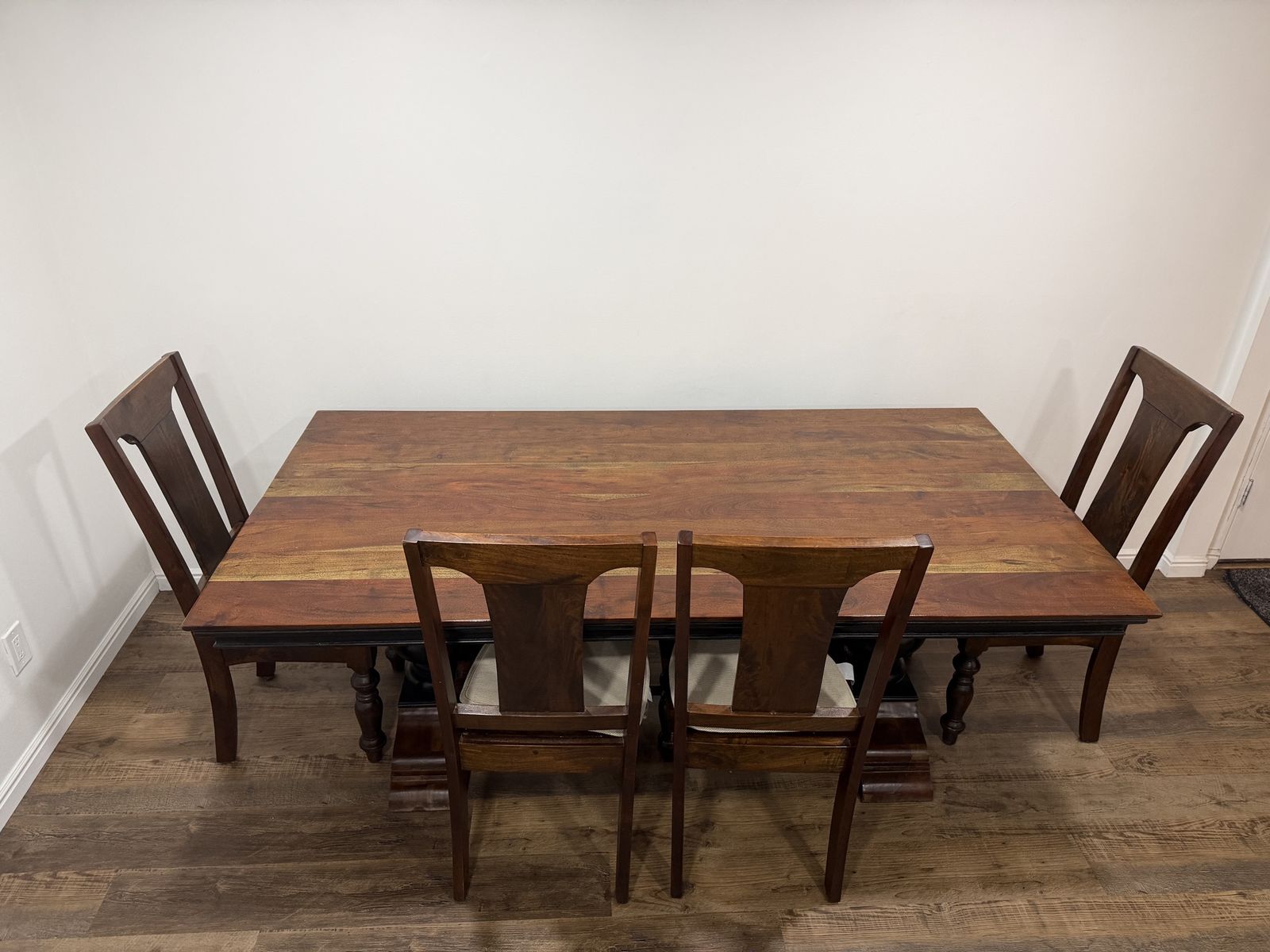Solid Wood Dining Table with 4 Chairs - Rustic Farmhouse Style