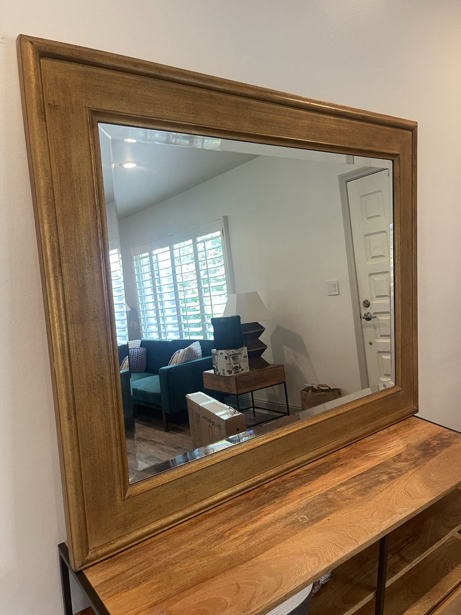 Large Beveled Wall Mirror with Gold / Antique Brass Wood Frame 50x40