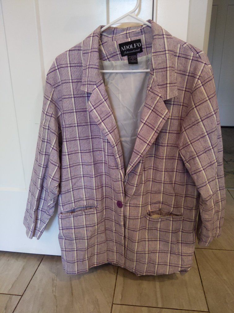 Vintage Adolfo International Purple Plaid Blazer - Medium, Dry Clean Only