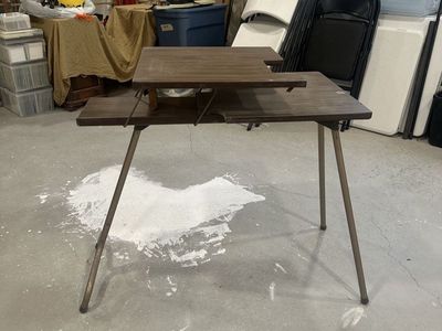 Vintage Foldable Sewing Machine Table - Dark Wood Grain & Metal Legs