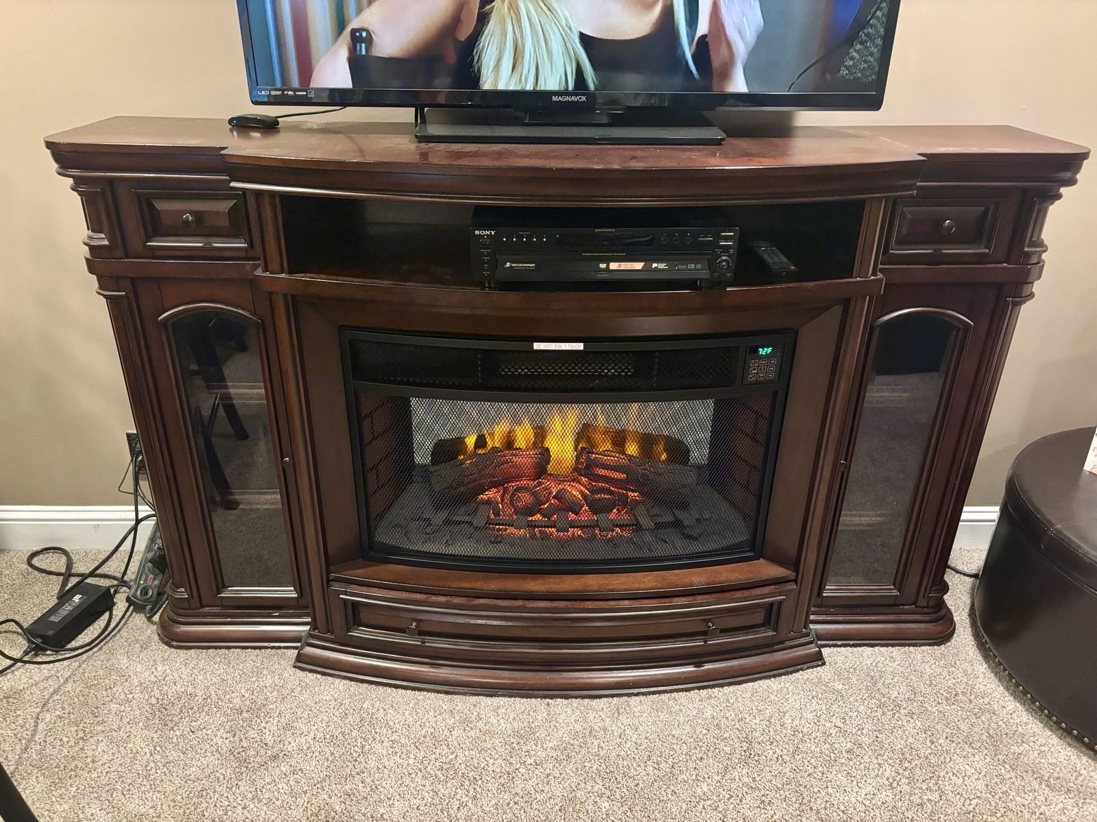 71" Wood TV Stand Media Console with Built-in Electric Fireplace and Remote Control