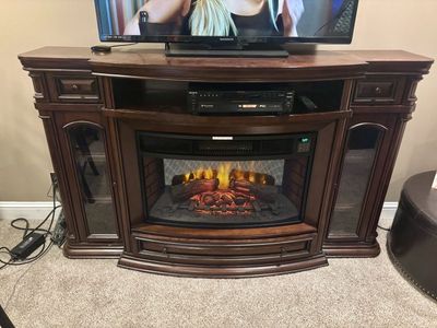 71" Wood TV Stand Media Console with Built-in Electric Fireplace and Remote Control