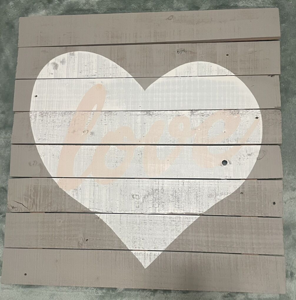 Wood sign with the word love on it 24x25