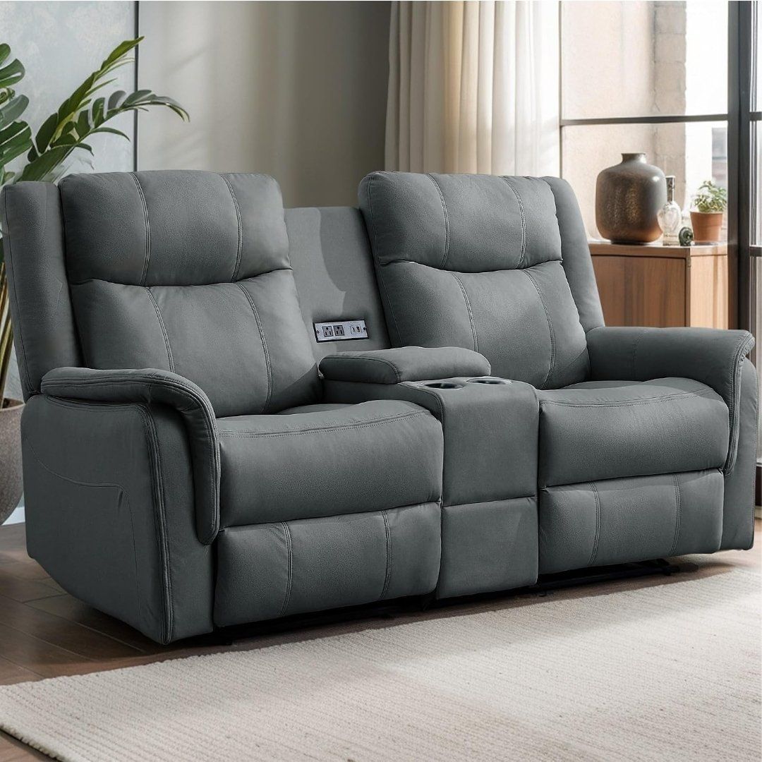 Power Reclining Loveseat with USB, Type-C, Cup Holders & Storage – New #400