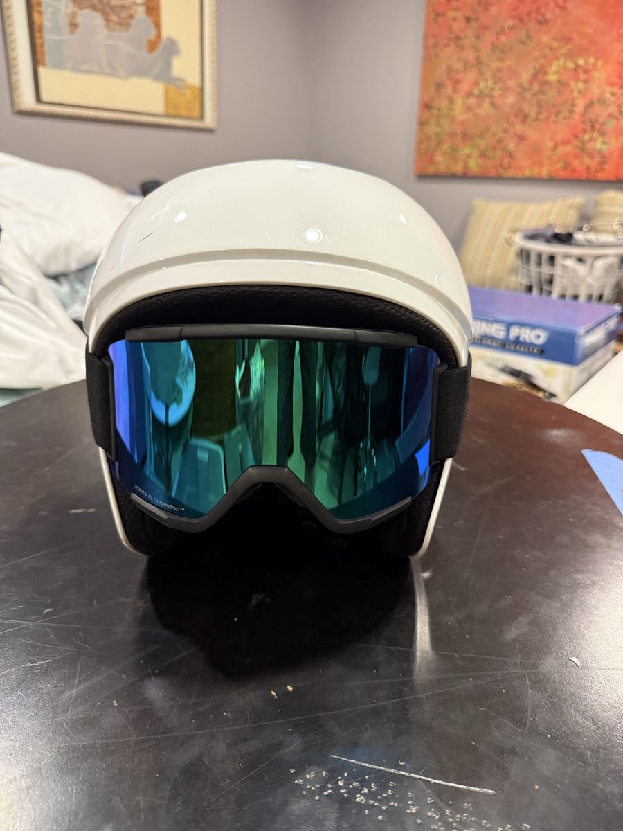 POC White Ski Helmet with Smith Squad XL ChromaPop Goggles Bundle