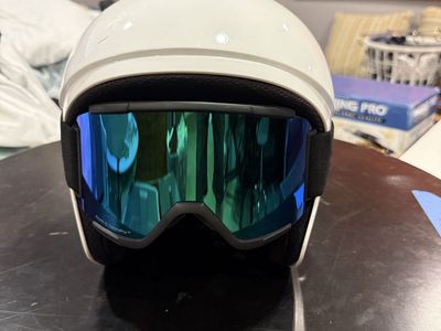 POC White Ski Helmet with Smith Squad XL ChromaPop Goggles Bundle