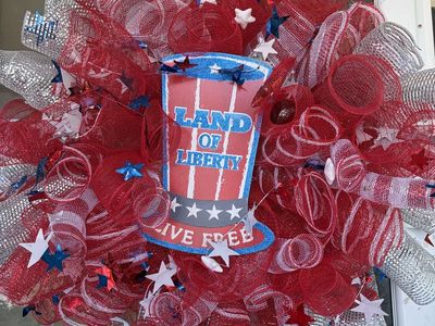 Handmade Patriotic Mesh Wreath - Land of Liberty / Bold Stripes Door Decor