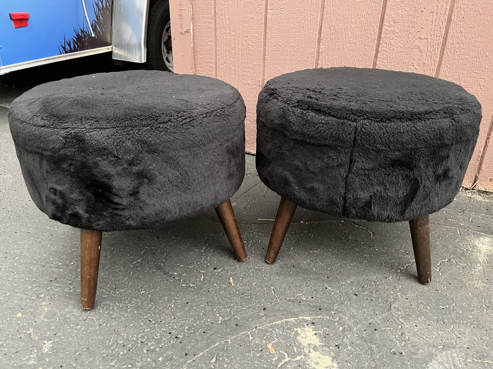 Black Faux Fur Ottomans Stools