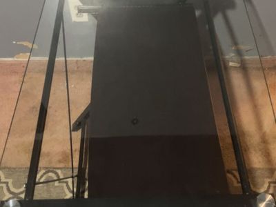 Modern Glass & Black Metal X-Frame End Table with Shelf