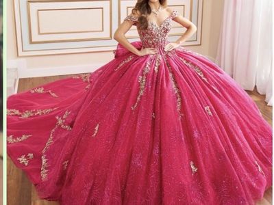 Stunning Hot Pink Ball Gown Quinceañera Dress with Gold Embroidery