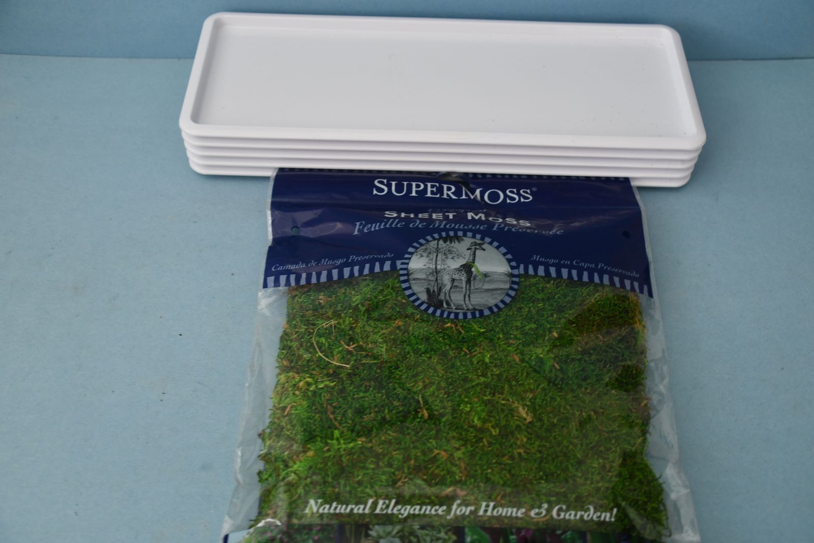 5 WHITE PLANT TRAYS (14" x 5") + NIP SHEET MOSS ~ HOME & GARDEN ~ ALL FOR $5