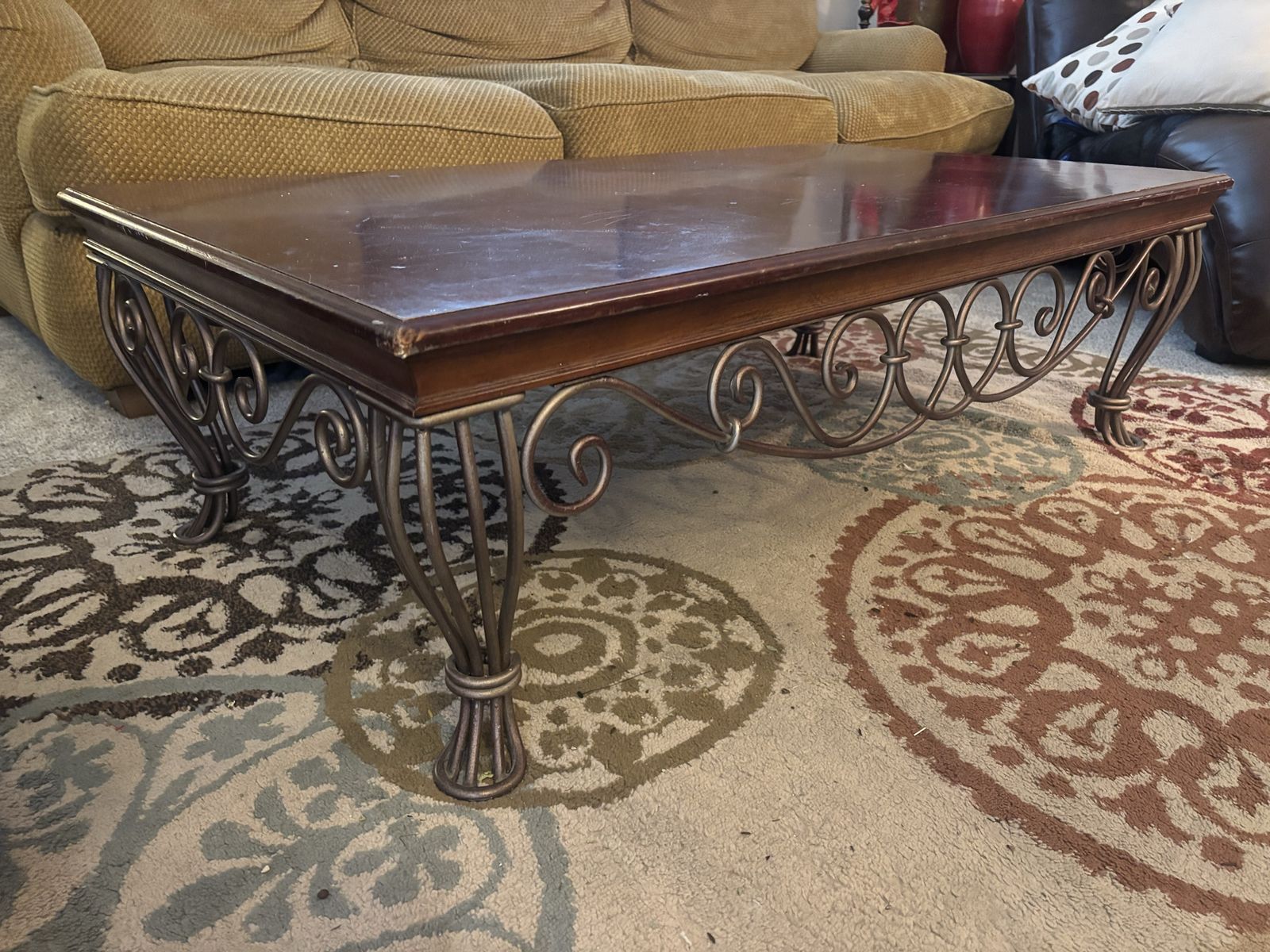 Vintage 1980's Wood Top & Wrought Metal Base