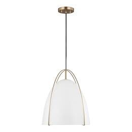 Norman 1-Light Satin Brass Large Modern Industrial Pendant Light w Matte White Steel Shade