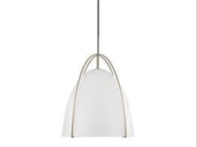 Norman 1-Light Satin Brass Large Modern Industrial Pendant Light w Matte White Steel Shade