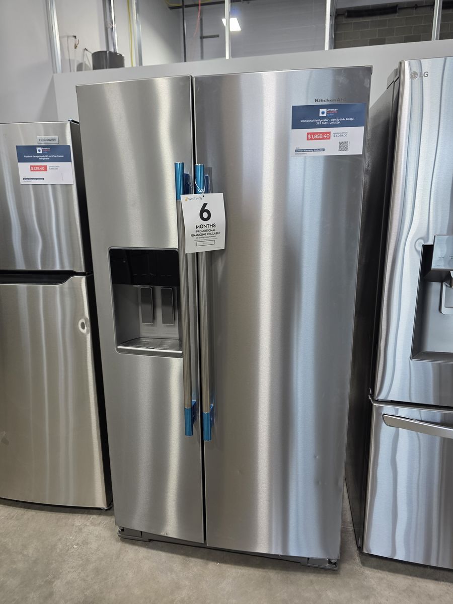 KitchenAid Side by Side Refrigerator — 28.7 Cu Ft Stainless Steel, Brand New with Warranty