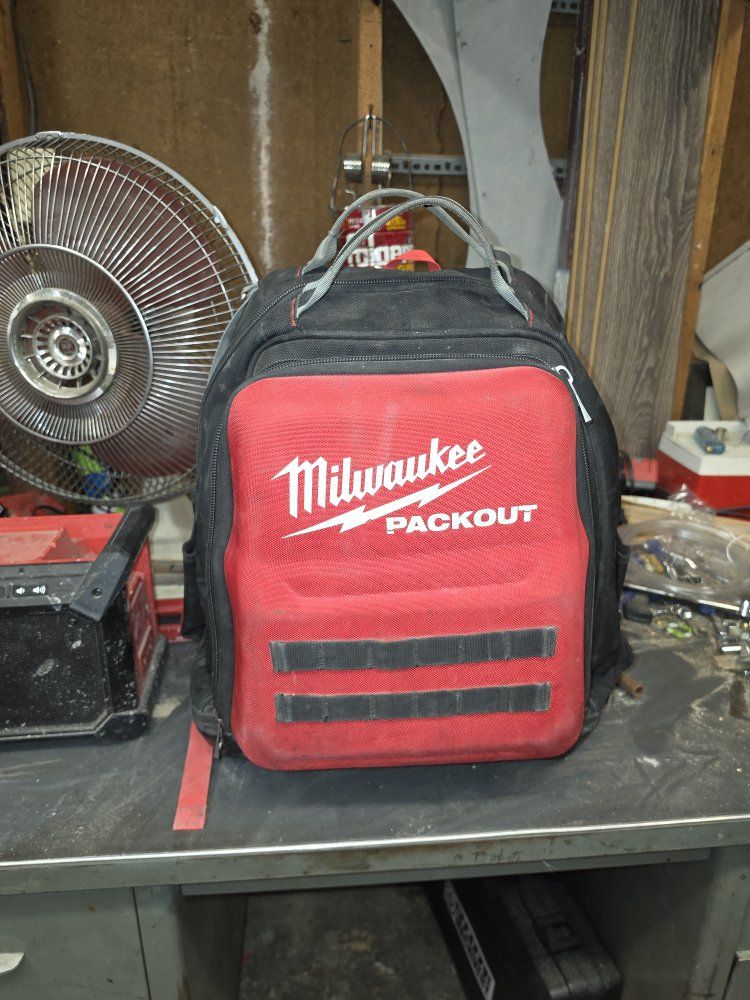 Milwaukee PACKOUT Backpack Tool Bag - Red/Black Heavy-Duty Storage Organizer