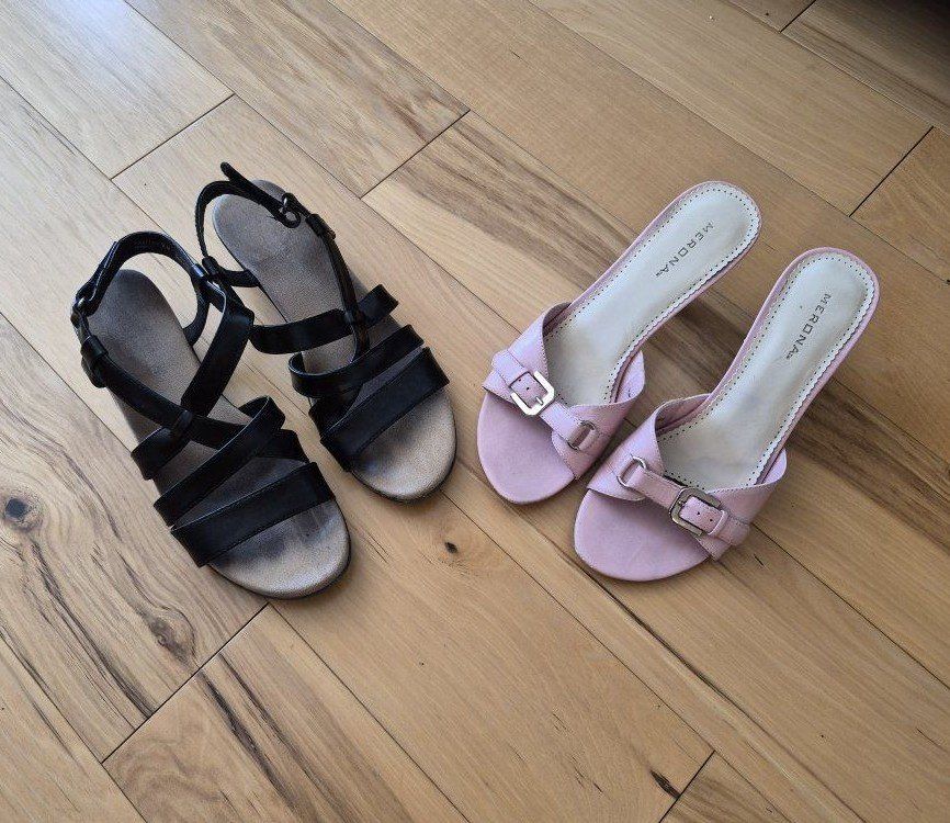 Merona Women's Pink Kitten Heel Mules & Black Flat Sandals - Size 9