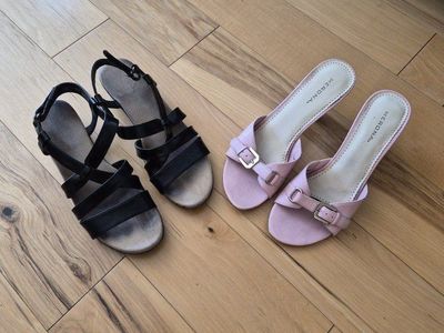 Merona Women's Pink Kitten Heel Mules & Black Flat Sandals - Size 9