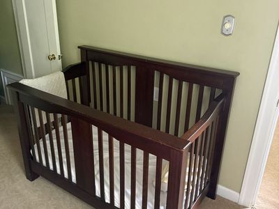 Dark Wood Baby Crib - Restoration Hardware. Nearly unused….. I get it…‘this ain’t the manger…… buts it’s nice as ##%