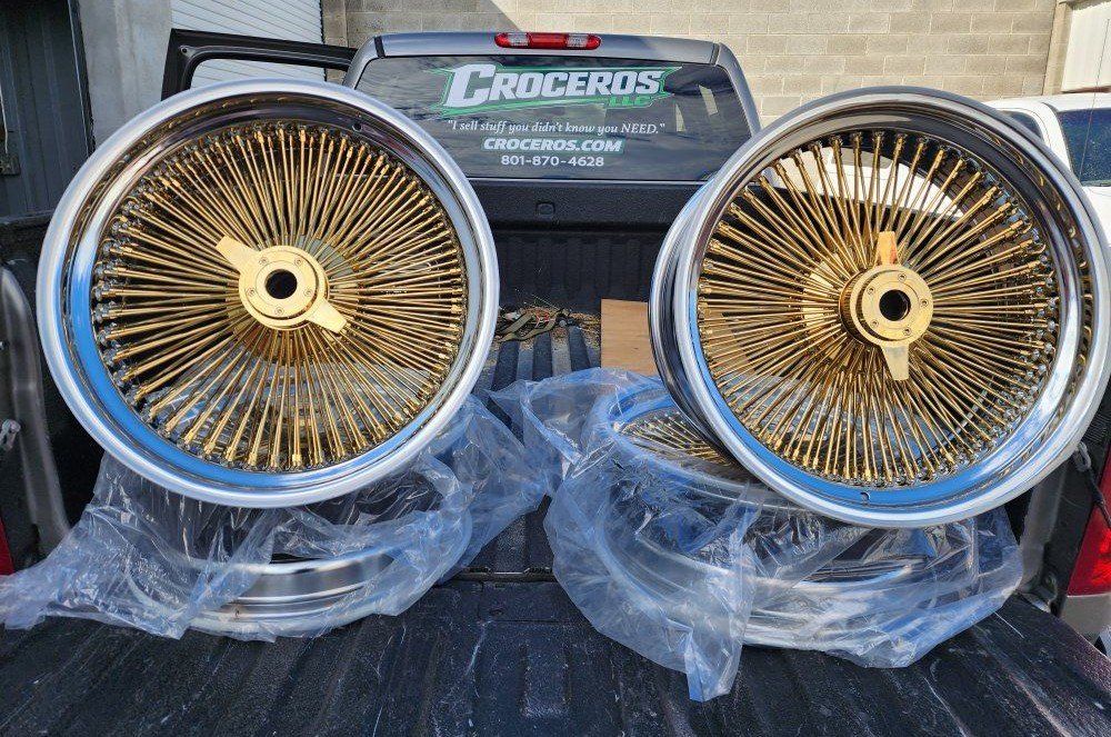 20x8 gold and chrome spokes knockoffs lowrider