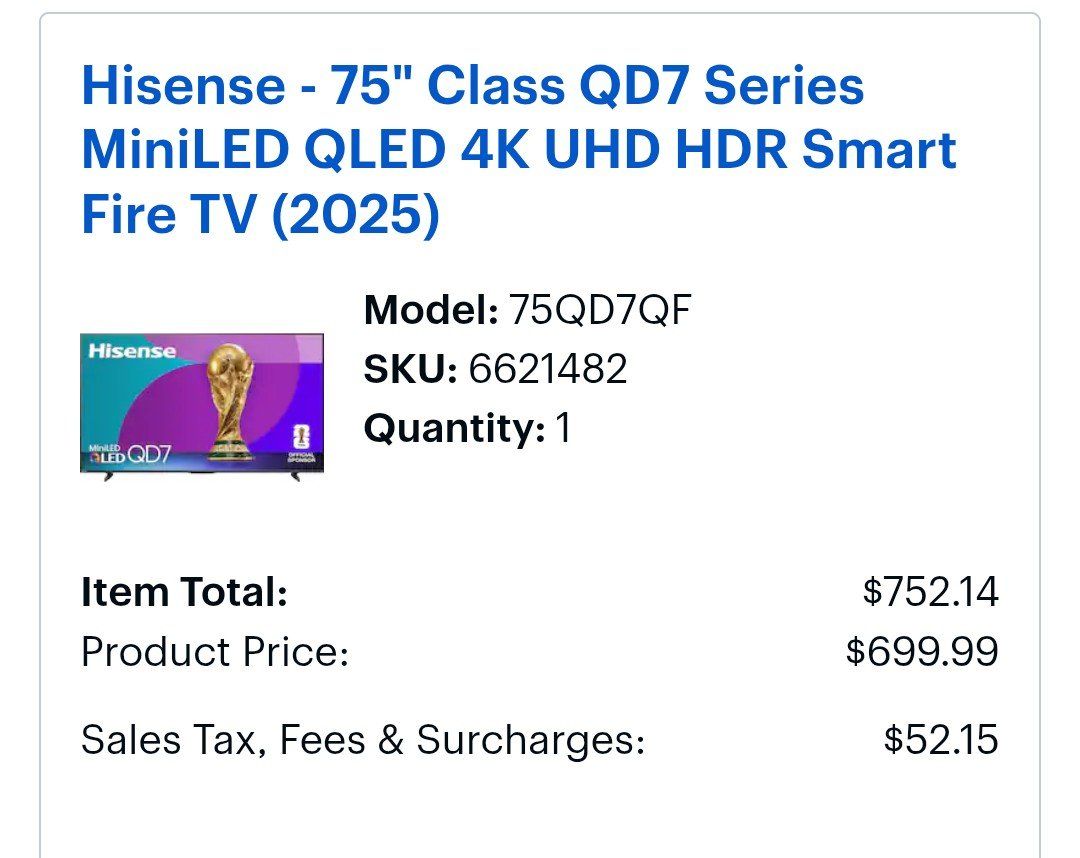 Hisense 75" Class QD7 Series MiniLED 
 ¡A PRECIO DE LOCURA! 
 $390.