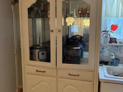 Vintage White Wood China Cabinet / Hutch