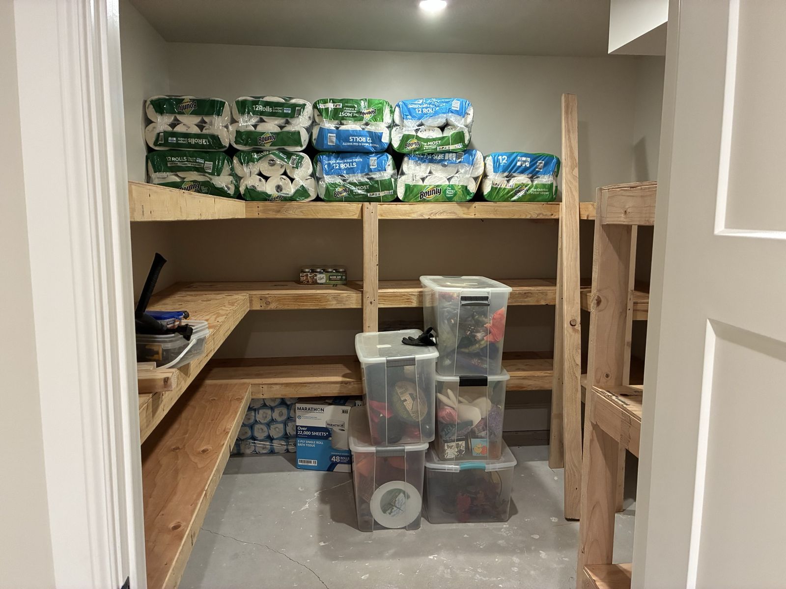 Custom Built Wood Basement Storage Shelves - Food Storage - Garage Storage