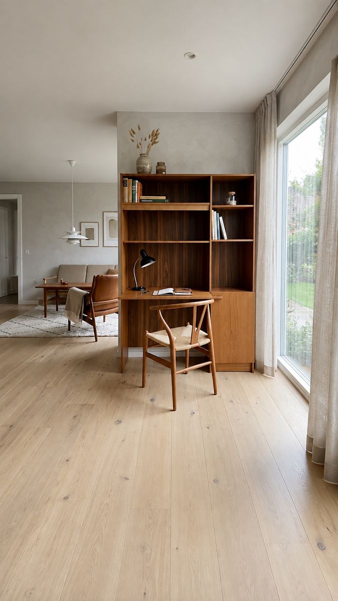 Vintage Mid Century Teak Wall Unit w/Floating Desk & Bookcase Hutch Compact Home Office Shelving System w/Lower Cabinet 