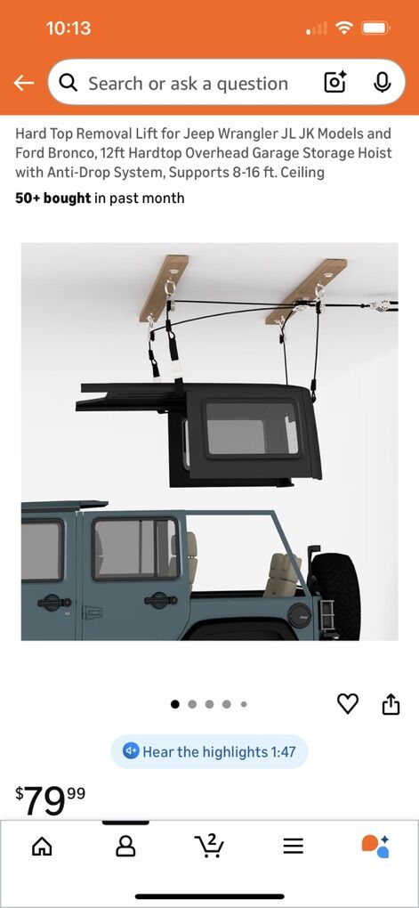Hard Top Storage Lift for Jeep/Bronco