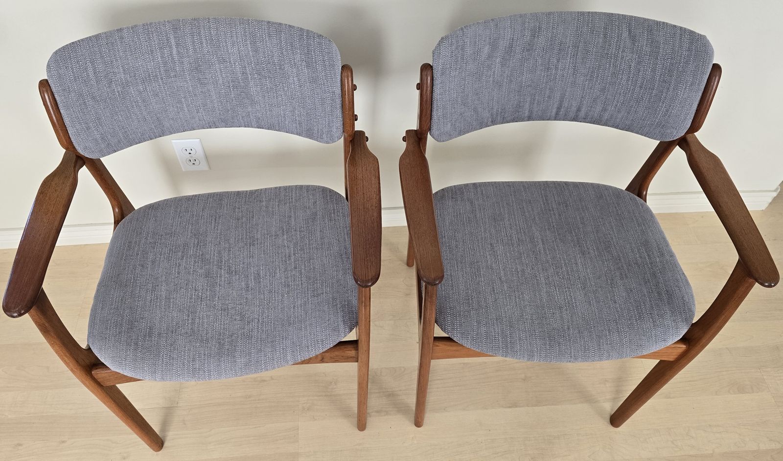 Pair of authentic Danish Modern teak armchairs made in Denmark, circa 1960s