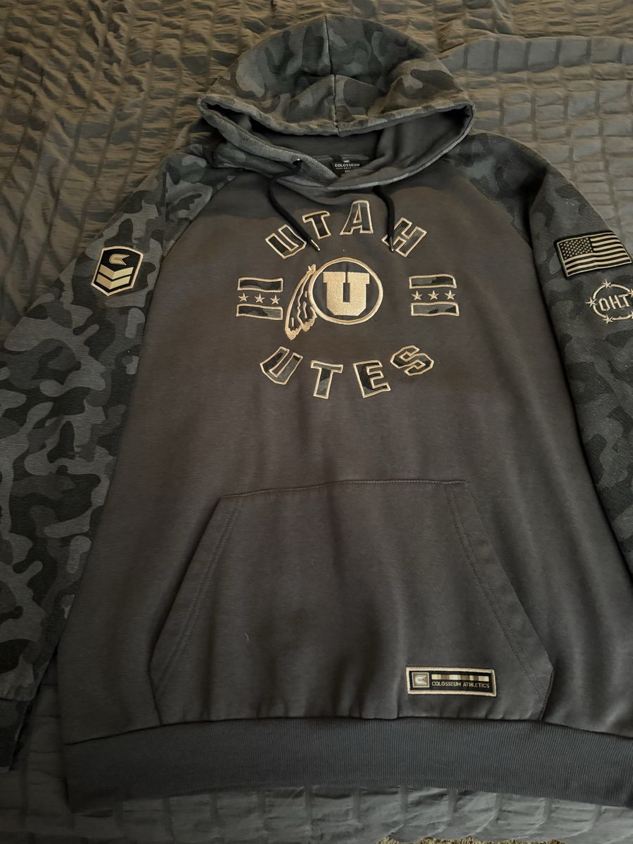 Colosseum Utah Utes OHT Military Appreciation Hoodie Men's Size 2XL Camo Sleeves