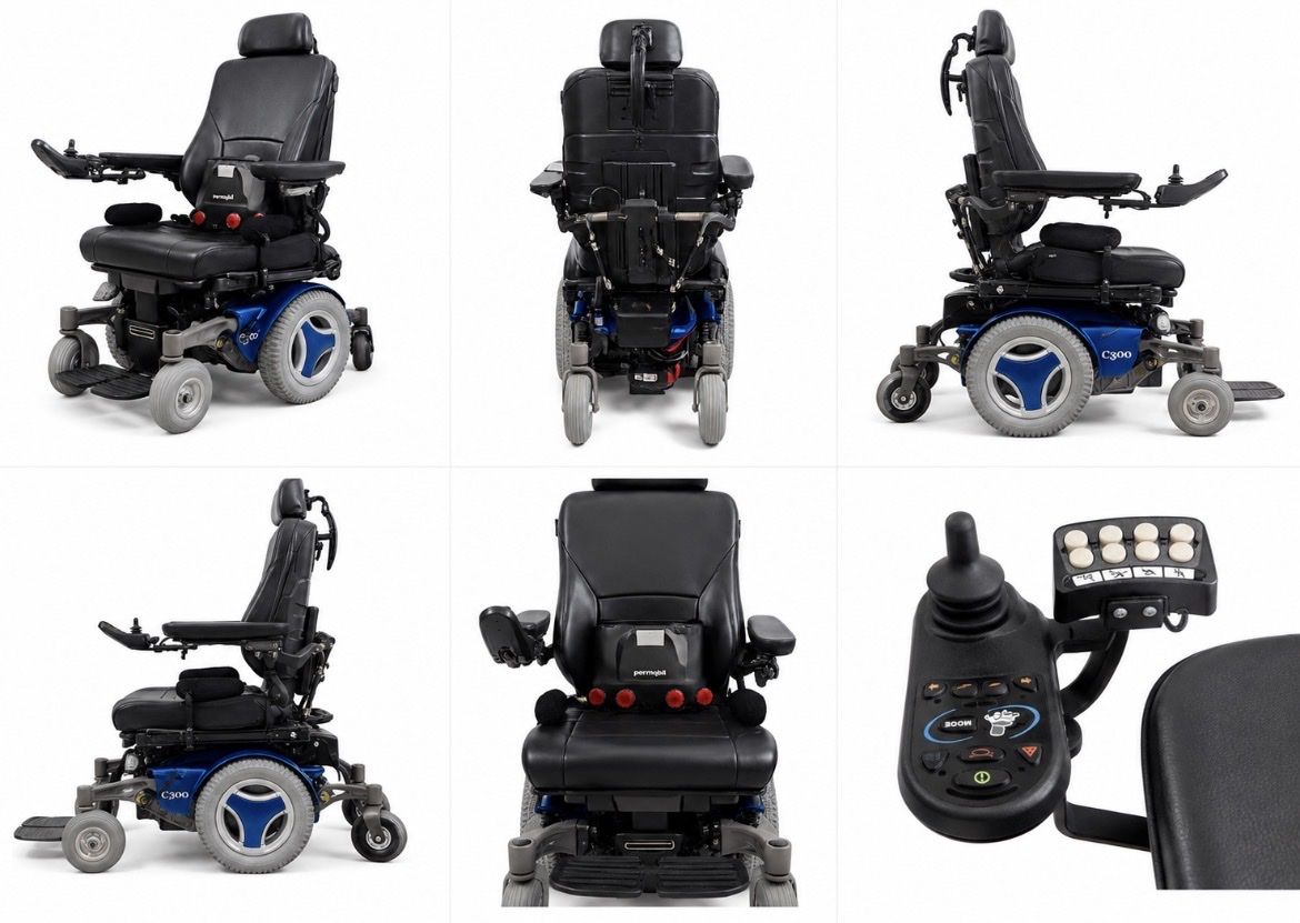 Permobil C300 Power Wheelchair - Blue - Adjustable Seat & Footrest - Excellent Condition
