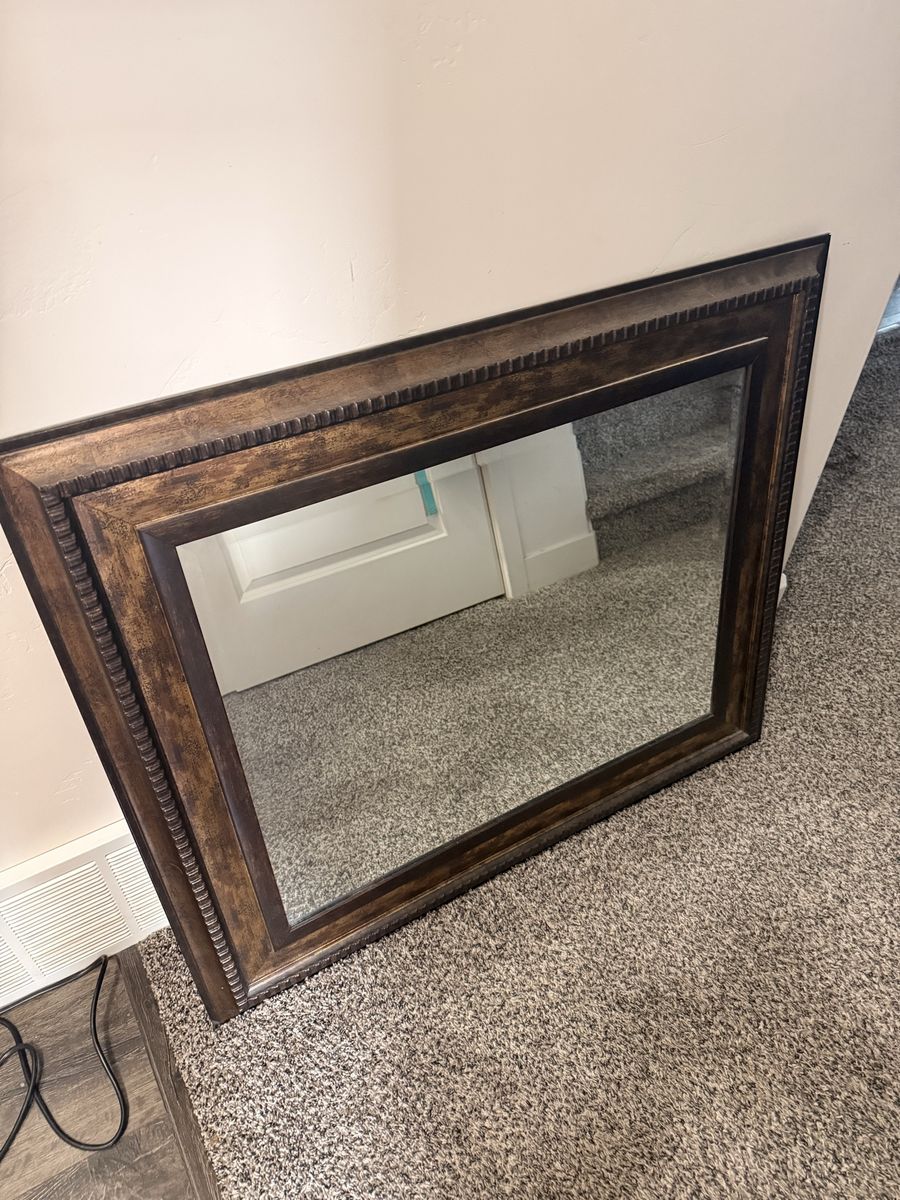 Ornate Dark Wood Framed Wall Mirror - Large Rectangular Accent Mirror