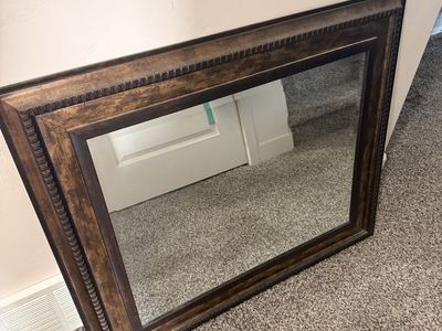 Ornate Dark Wood Framed Wall Mirror - Large Rectangular Accent Mirror