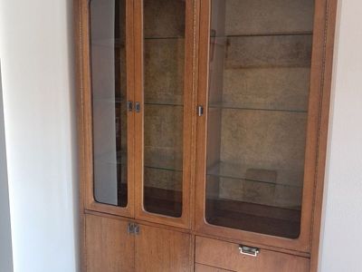 Mid-Century Modern Wooden China Cabinet China Hutch with Glass Doors