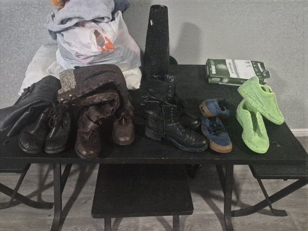 Assorted Women's Boots & Sneakers - Black Combat, Brown Buckle Boots, Blue Vans, Green Puma