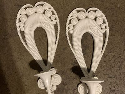 VINTAGE circa 1975- Pair of White Wicker Style Wall Sconces Candle Holders