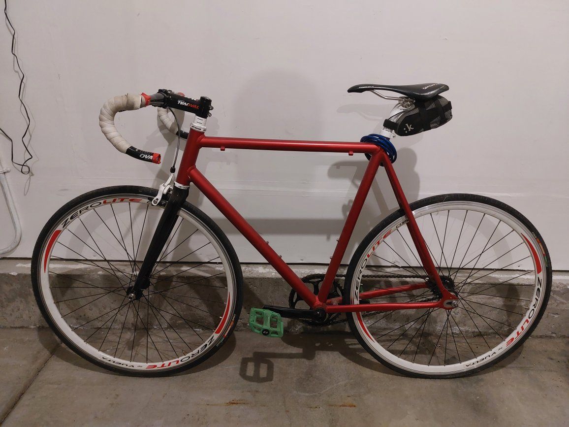 Red Fixed Gear Track Bike with SRAM Crankset and ZeroLite Wheels