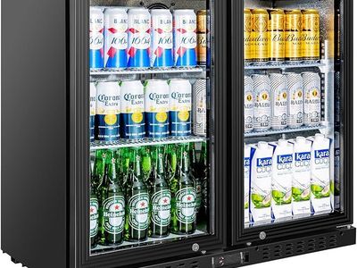 Back Bar Cooler with 2 Glass Doors Commercial Under Counter Beverage Refrigerator 7.4 Cu.ft. Black