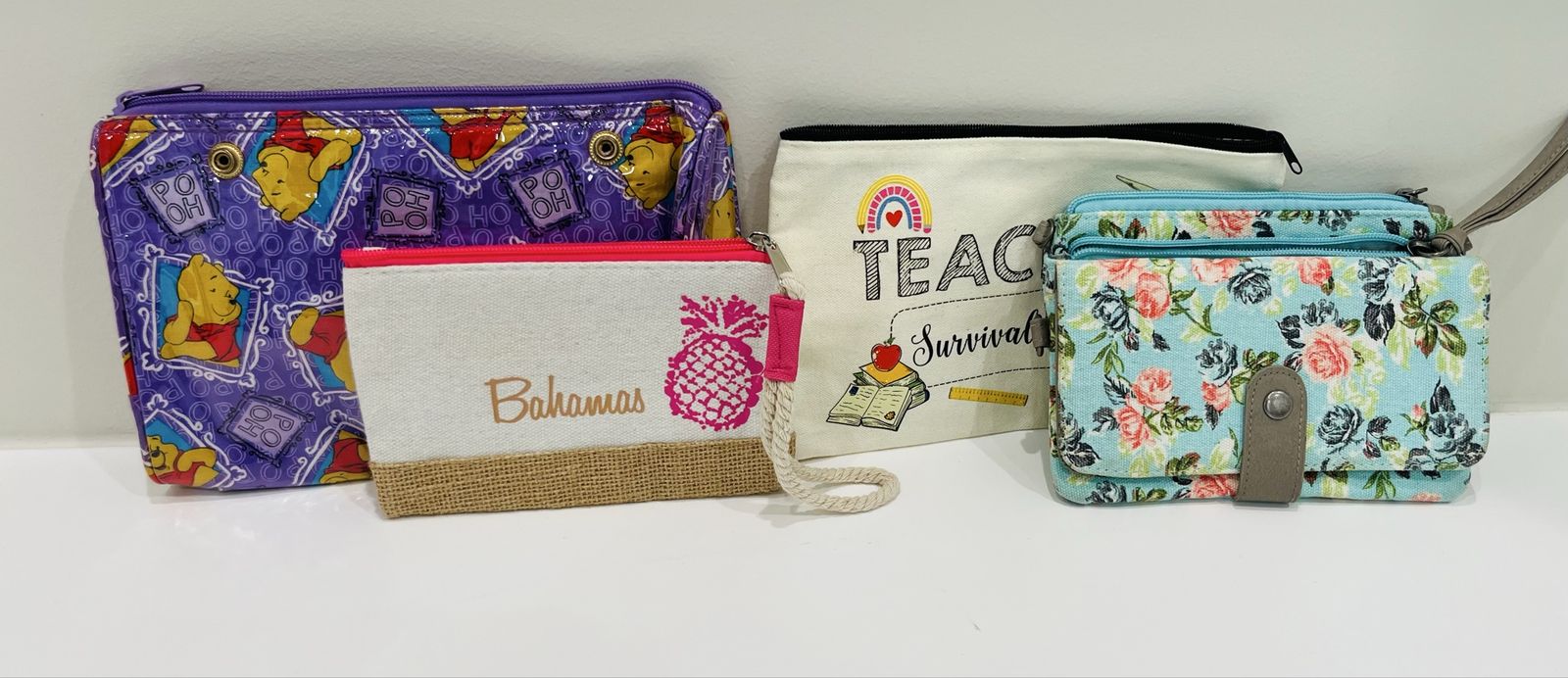 Winnie the Pooh, Bahamas, Floral, Teacher Small Purses/Wallets/Cosmetic Bags - Lot of 4
