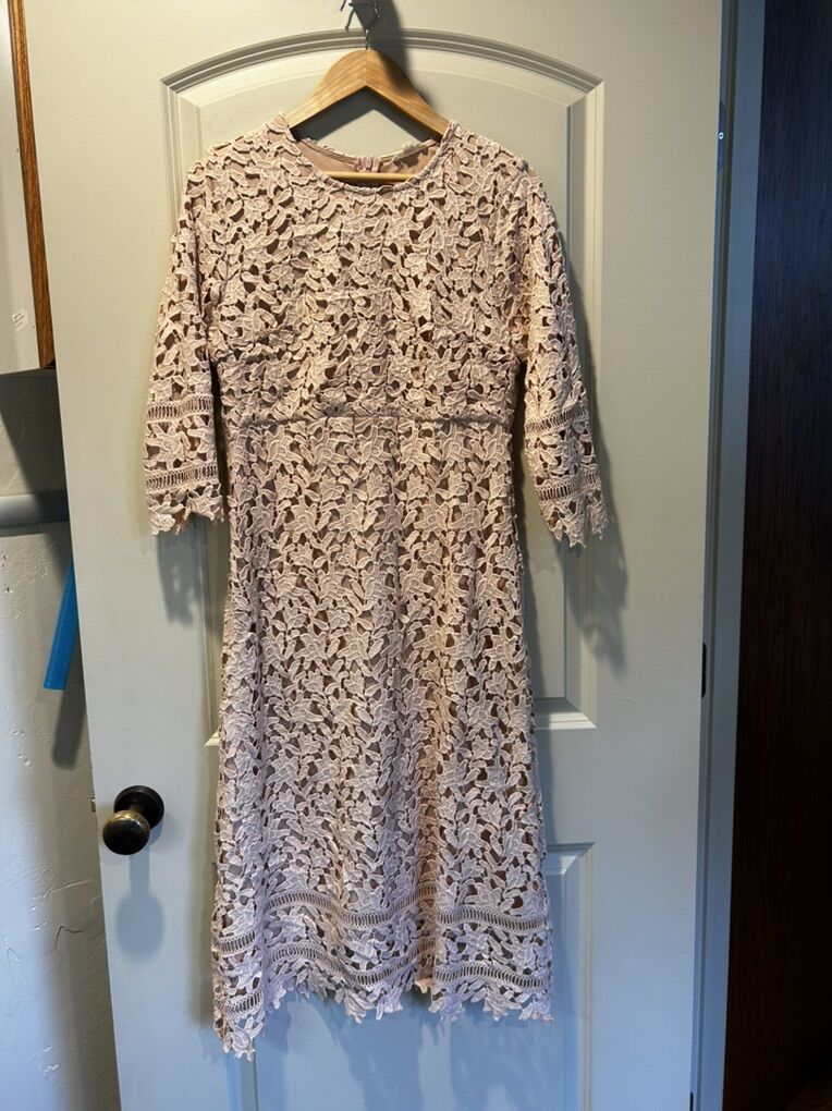 Bohme Lace Appliqué Blush Pink Dress Medium