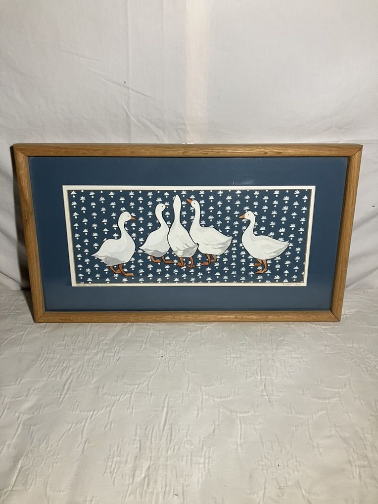 Vintage Framed Geese Art Picture 1984