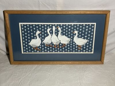 Vintage Framed Geese Art Picture 1984
