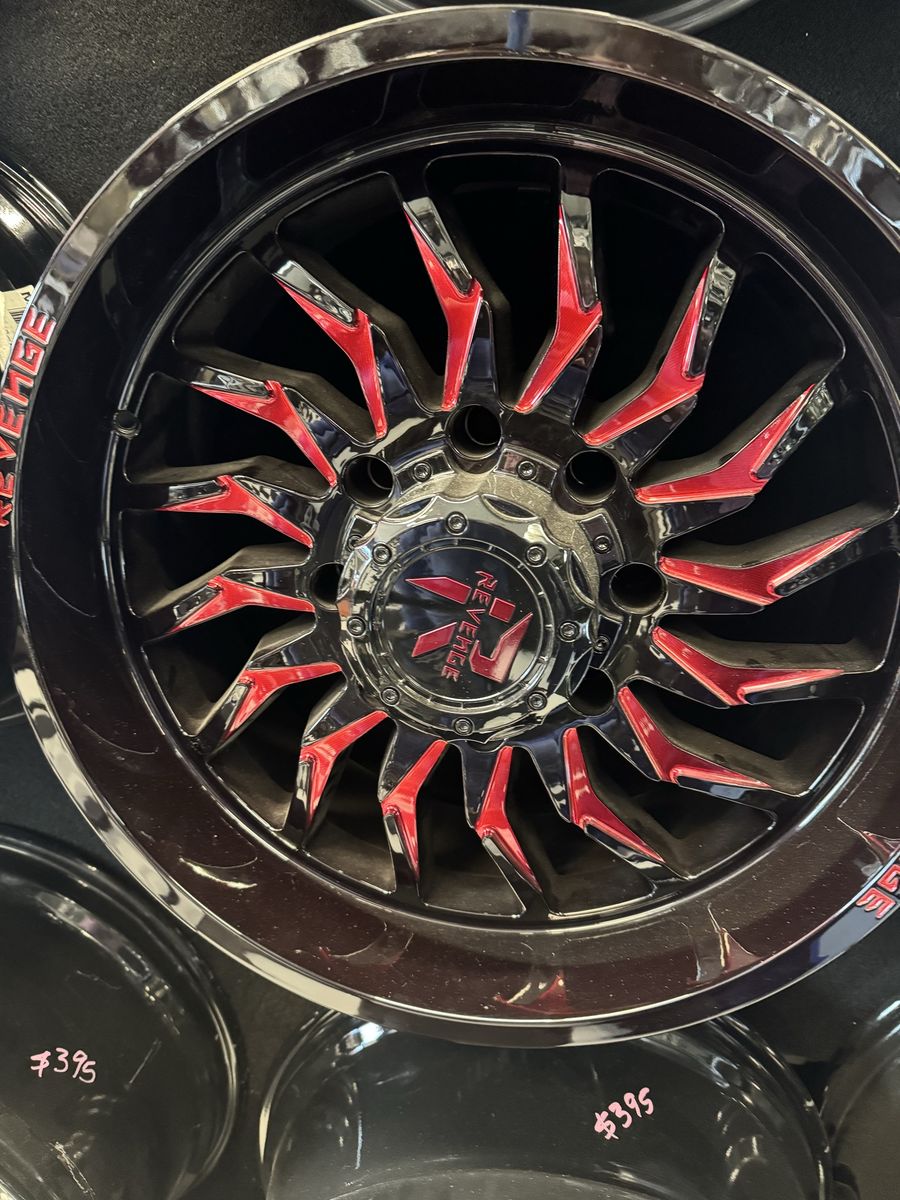 Brand new wheels Revenge 20x10 Black/Red Milled lug Pattern 8x180 offset -19 Truck Wheel