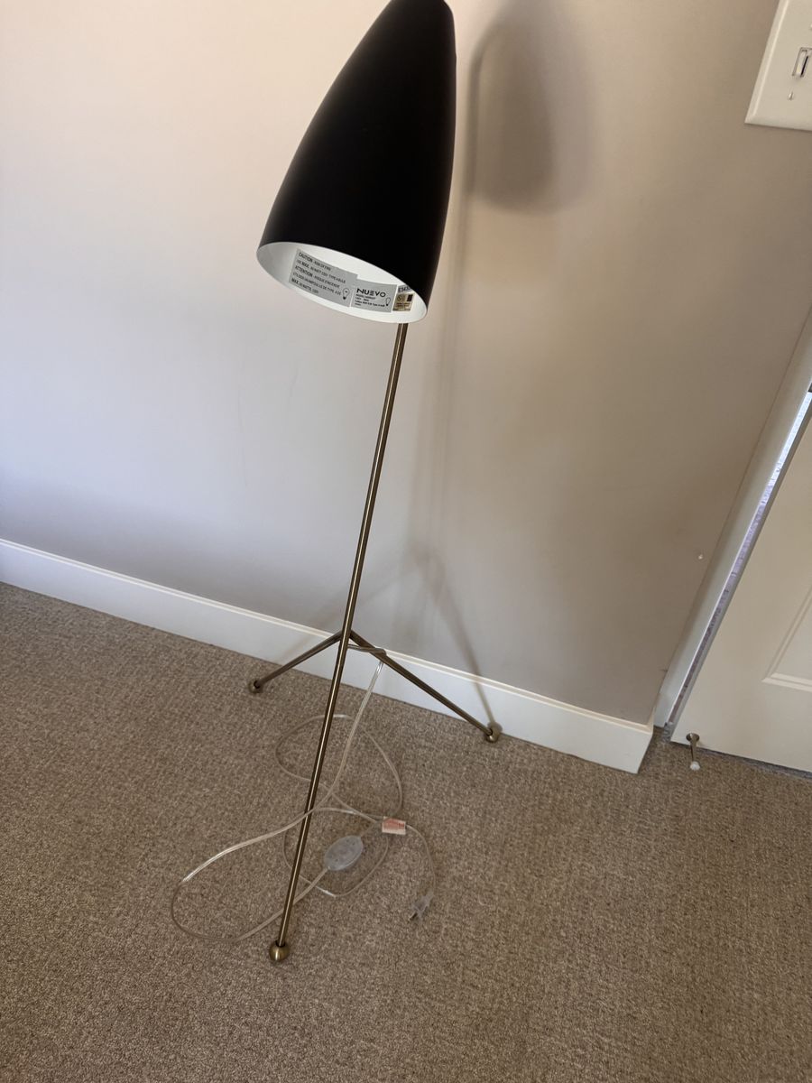 Nuevo "Shany" Tripod Floor Lamp — Matte Black + Antique Brass