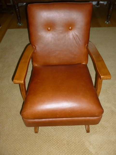 Child's Leather and Wood Rocking Chair - Antique/Vintage