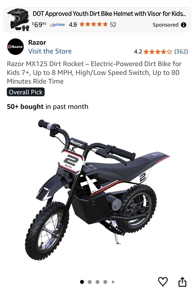 Razor MX125 Kids Electric Dirt Bike