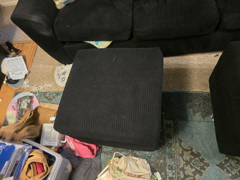Black Corduroy 3-Seater Sofa with 2 Matching Ottomans - Plush & Comfortable