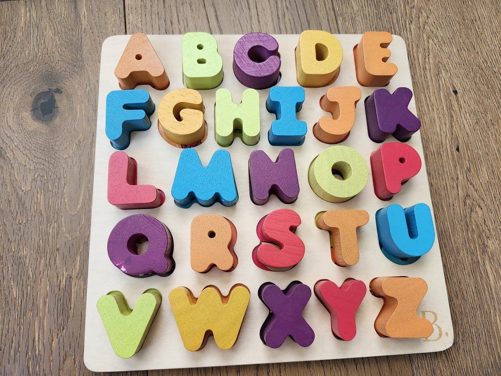 Wooden Alphabet Puzzle A-Z Learning Board Complete w/ Storage Pouch Preschool Montessori Letter Matching Toy For Kids